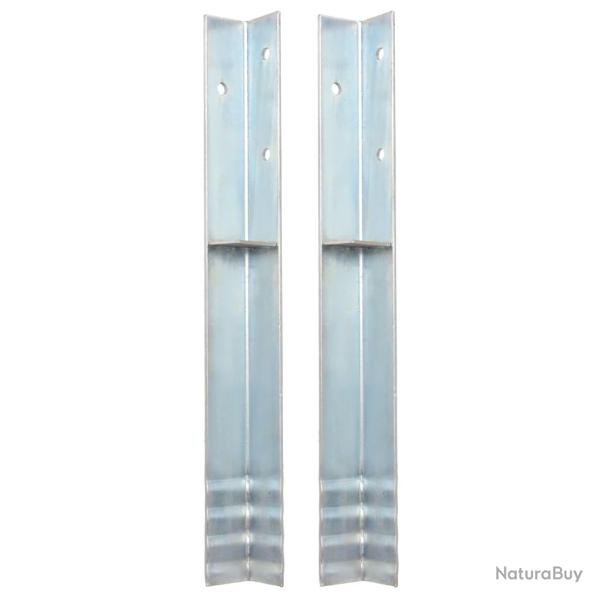 Piquet de sol en forme de L 2 pcs Acier galvanis� 5 x 5 x 50 cm