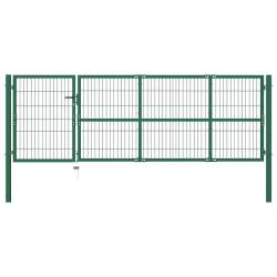 Portail de  avec poteaux 350 x 100 cm, acier vert