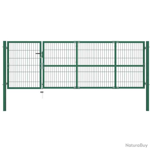 Portail de  avec poteaux 350 x 100 cm, acier vert