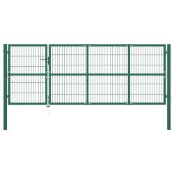 Portail de  avec poteaux 350 x 120 cm, acier vert