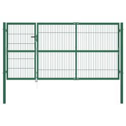 Portail de  avec poteaux 350 x 140 cm, acier vert