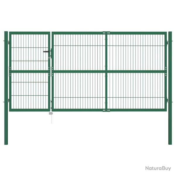 Portail de  avec poteaux 350 x 140 cm, acier vert