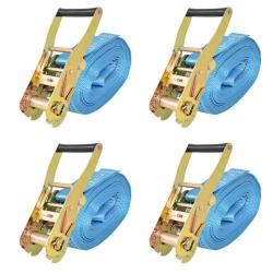 Sangle d'arrimage &agrave; cliquet 4 pcs 4 tonnes 8 m x 50 mm Bleu