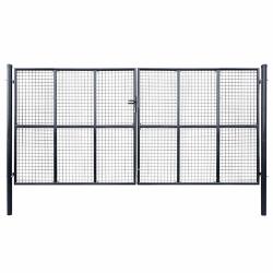 Portail de  grillag&eacute; en acier galvanis&eacute; gris 400 x 175 cm