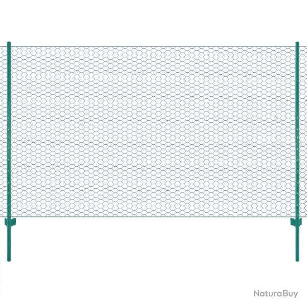 Cl�ture en grillage m�tallique avec poteaux Acier 25x1,5 m Vert