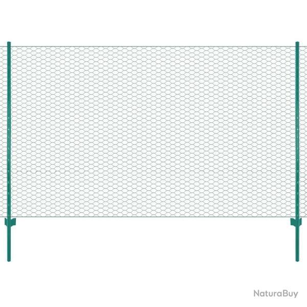 Cl�ture en grillage m�tallique avec poteaux Acier 25x1,5 m Vert