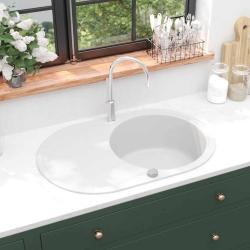 &Eacute;vier de cuisine Granit Seul lavabo Ovale Blanc