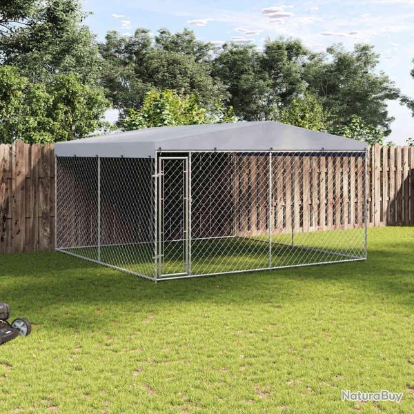 Chenil ext�rieur avec toit pour chiens, pour le jardin, 382 � 382 � 225 cm
