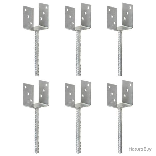 Piquets de cl�ture 6 pcs Argent� 8x6x30 cm Acier galvanis�