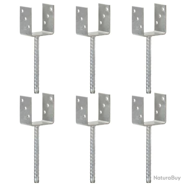 Piquets de cl�ture 6 pcs Argent� 9x6x30 cm Acier galvanis�