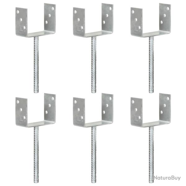 Piquets de cl�ture 6 pcs Argent� 12x6x30 cm Acier galvanis�