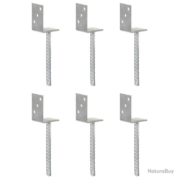 Piquets de cl�ture 6 pcs Argent� 8x6x30 cm Acier galvanis�