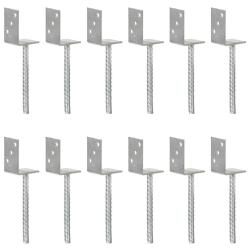 Ancrages de cl&ocirc;ture lot de 12 argent&eacute;s 8 x 6 x 30 cm acier galvanis&eacute;