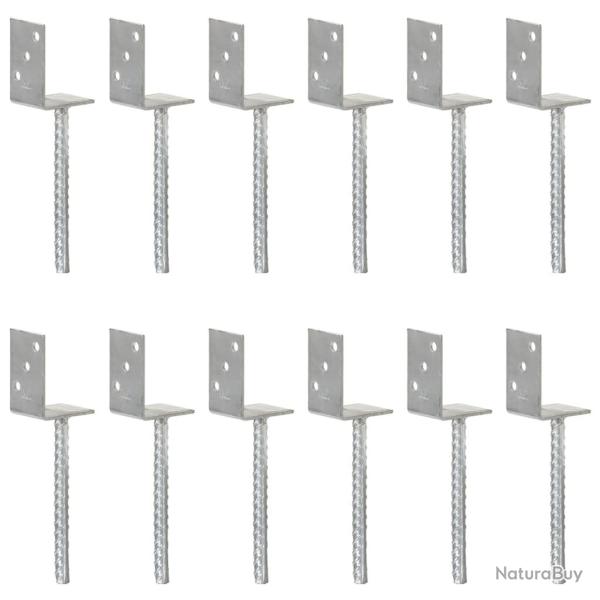 Ancrages de cl�ture lot de 12 argent�s 8 x 6 x 30 cm acier galvanis�