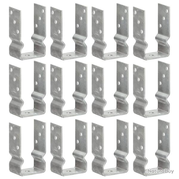 Piquets de cl�ture 12 pcs argent� 8x6x15 cm acier galvanis�