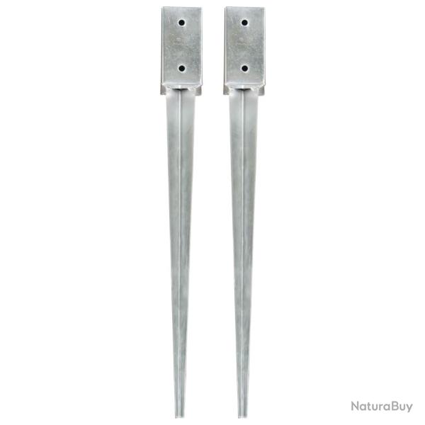 Piquets au sol 2 pcs Argent� 7x7x75 cm Acier galvanis�