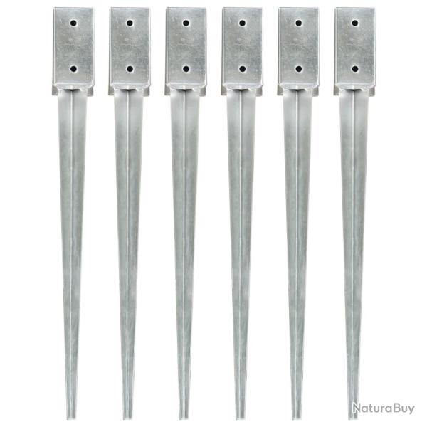 Piquets au sol 6 pcs Argent� 7x7x75 cm Acier galvanis�
