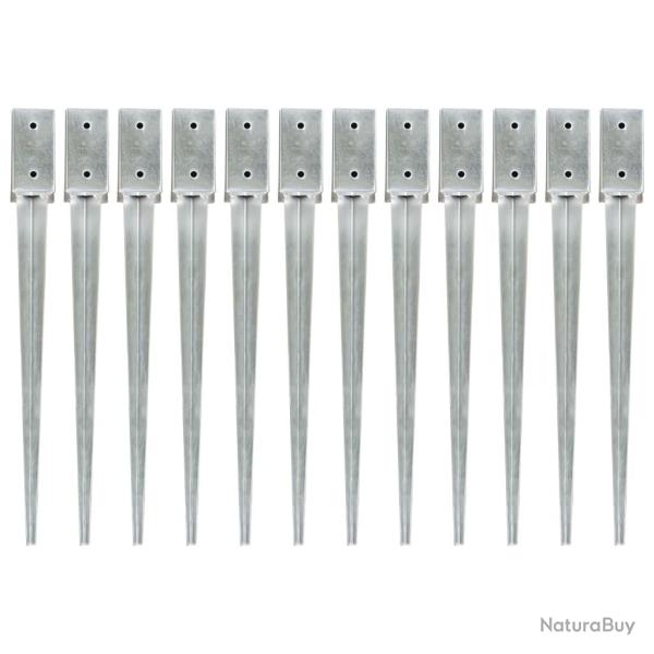 Piquets au sol 12 pcs Argent� 7x7x75 cm Acier galvanis�