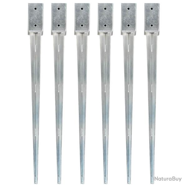 Piquets au sol 6 pcs Argent� 7x7x90 cm Acier galvanis�