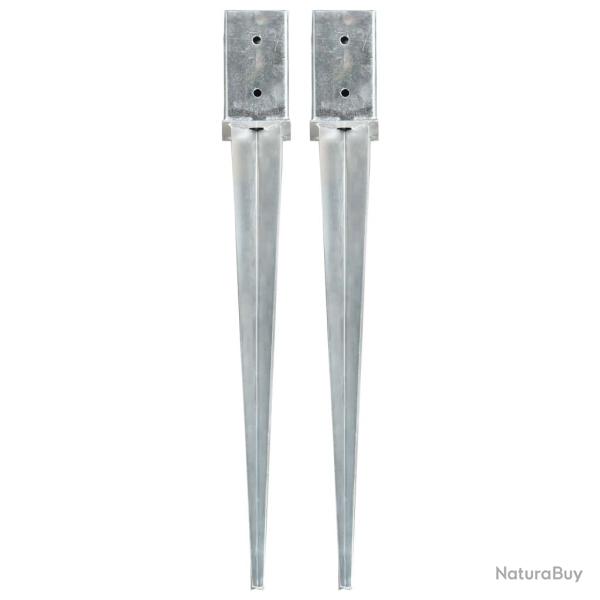 Piquets au sol 2 pcs Argent� 8x8x76 cm Acier galvanis�