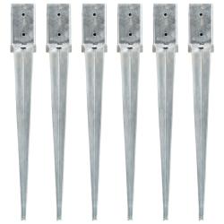 Piquets au sol 6 pcs Argent&eacute; 8x8x76 cm Acier galvanis&eacute;