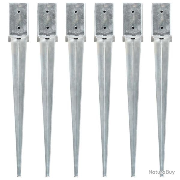 Piquets au sol 6 pcs Argent� 8x8x76 cm Acier galvanis�