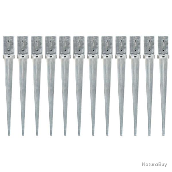 Piquets au sol 12 pcs Argent� 8x8x76 cm Acier galvanis�