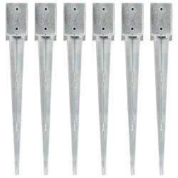 Piquets au sol 6 pcs Argent&eacute; 9x9x75 cm Acier galvanis&eacute;