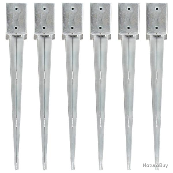 Piquets au sol 6 pcs Argent� 9x9x75 cm Acier galvanis�