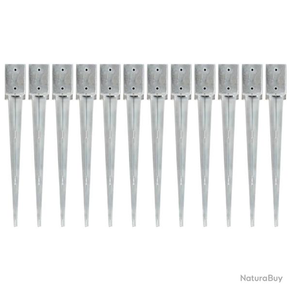 Piquets au sol 12 pcs Argent� 9x9x75 cm Acier galvanis�