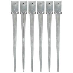 Piquets au sol 6 pcs Argent&eacute; 9x9x90 cm Acier galvanis&eacute;