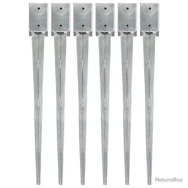 Piquets au sol 6 pcs Argent� 9x9x90 cm Acier galvanis�