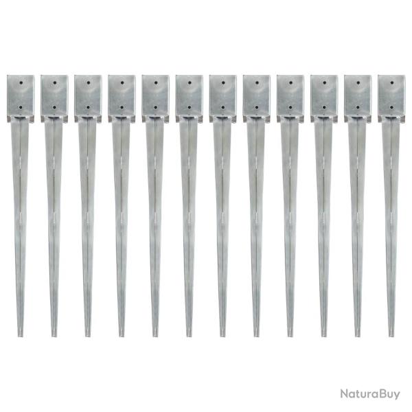 Piquets au sol 12 pcs Argent� 9x9x90 cm Acier galvanis�