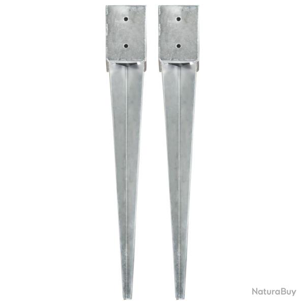 Piquets au sol 2 pcs Argent� 10x10x76 cm Acier galvanis�