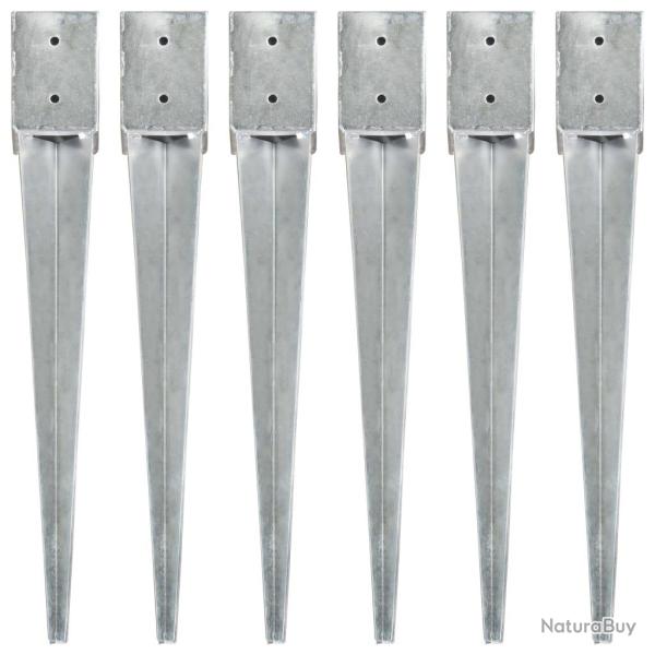 Piquets au sol 6 pcs Argent� 10x10x76 cm Acier galvanis�