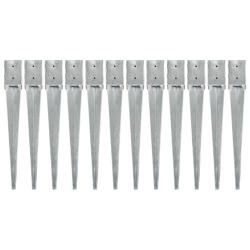 Piquets au sol 12 pcs Argent&eacute; 10x10x76 cm Acier galvanis&eacute;