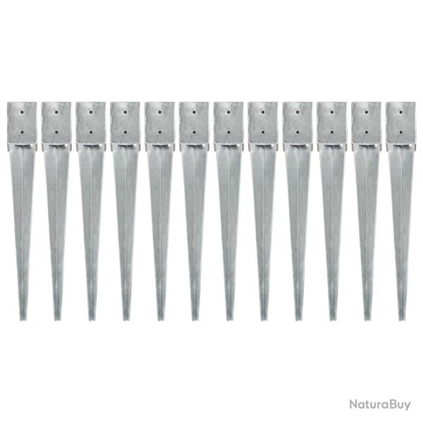 Piquets au sol 12 pcs Argent� 10x10x76 cm Acier galvanis�