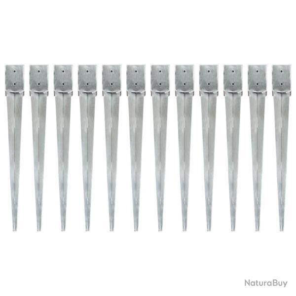 Piquets au sol 12 pcs Argent� 10x10x91 cm Acier galvanis�