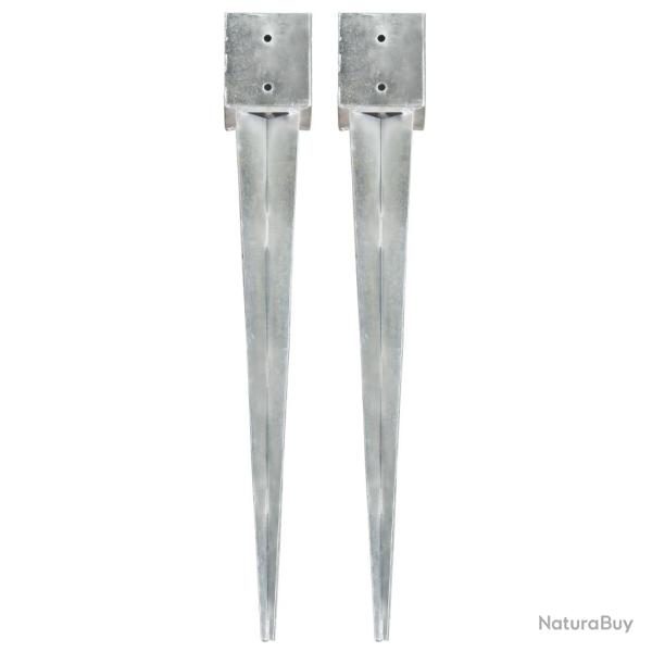 Piquets au sol 2 pcs Argent� 12x12x89 cm Acier galvanis�