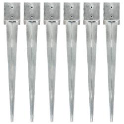 Piquets au sol 6 pcs Argent&eacute; 12x12x89 cm Acier galvanis&eacute;