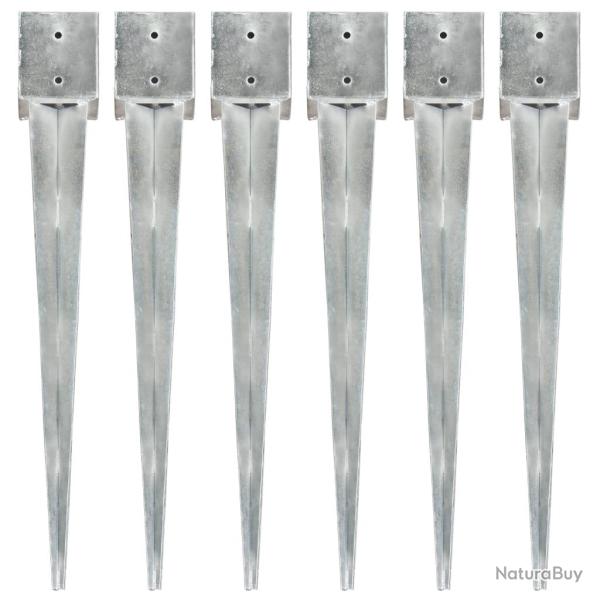 Piquets au sol 6 pcs Argent� 12x12x89 cm Acier galvanis�