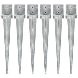 Piquets au sol 6 pcs Argent&eacute; 14x14x91 cm Acier galvanis&eacute;