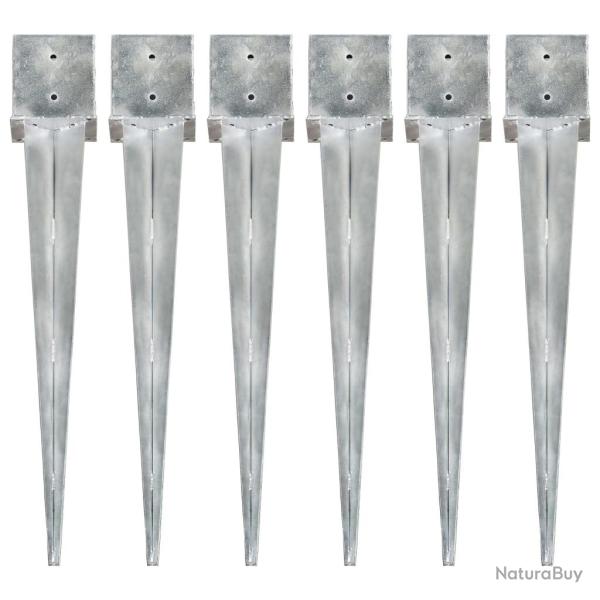 Piquets au sol 6 pcs Argent� 14x14x91 cm Acier galvanis�