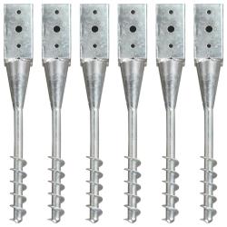 Piquets au sol 6 pcs Argent&eacute; 7x7x56 cm Acier galvanis&eacute;