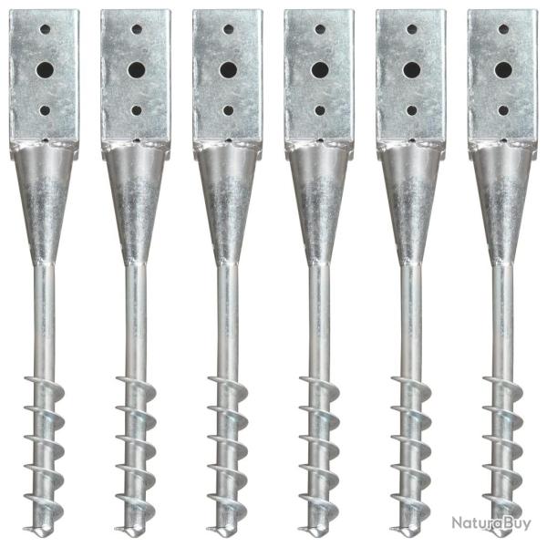 Piquets au sol 6 pcs Argent� 7x7x56 cm Acier galvanis�
