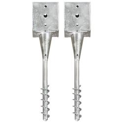 Piquets au sol 2 pcs Argent&eacute; 12x12x56 cm Acier galvanis&eacute;