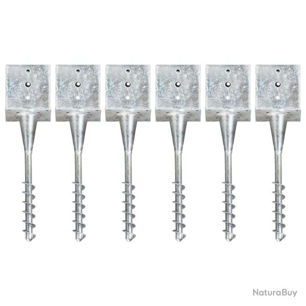 Piquets au sol 6 pcs Argent� 14x14x58 cm Acier galvanis�