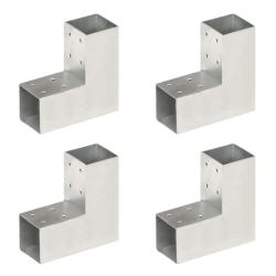 Connecteurs de poteau 4 pcs Forme en L M&eacute;tal galvanis&eacute; 71x71 mm