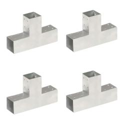 Connecteurs de poteau 4 pcs Forme en T M&eacute;tal galvanis&eacute; 71x71 mm