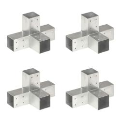 Connecteurs de poteau 4 pcs Forme en X M&eacute;tal galvanis&eacute; 71x71 mm